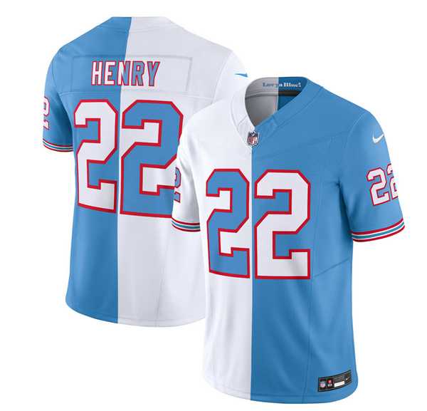 Men & Women & Youth Tennessee Titans #22 Derrick Henry White Blue 2023 F.U.S.E. Split Vapor Limited Throwback Jersey